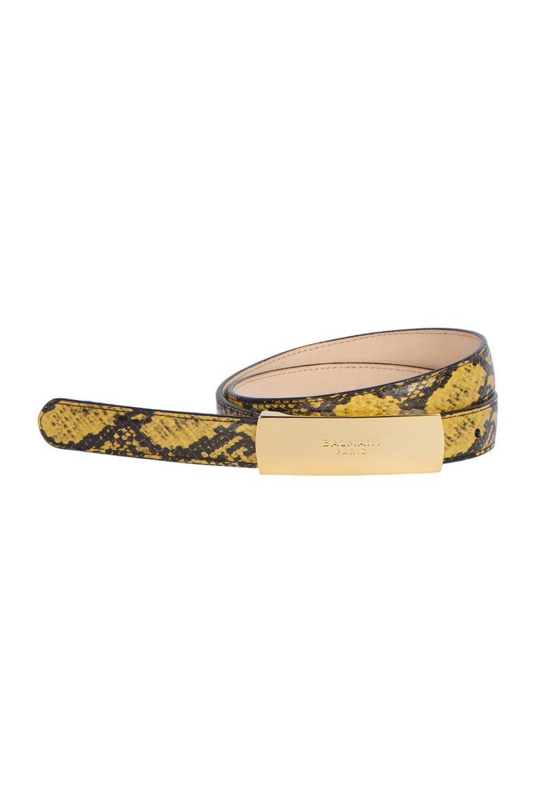 Belt in Python-Effect Leather, Alternate, color, yellow