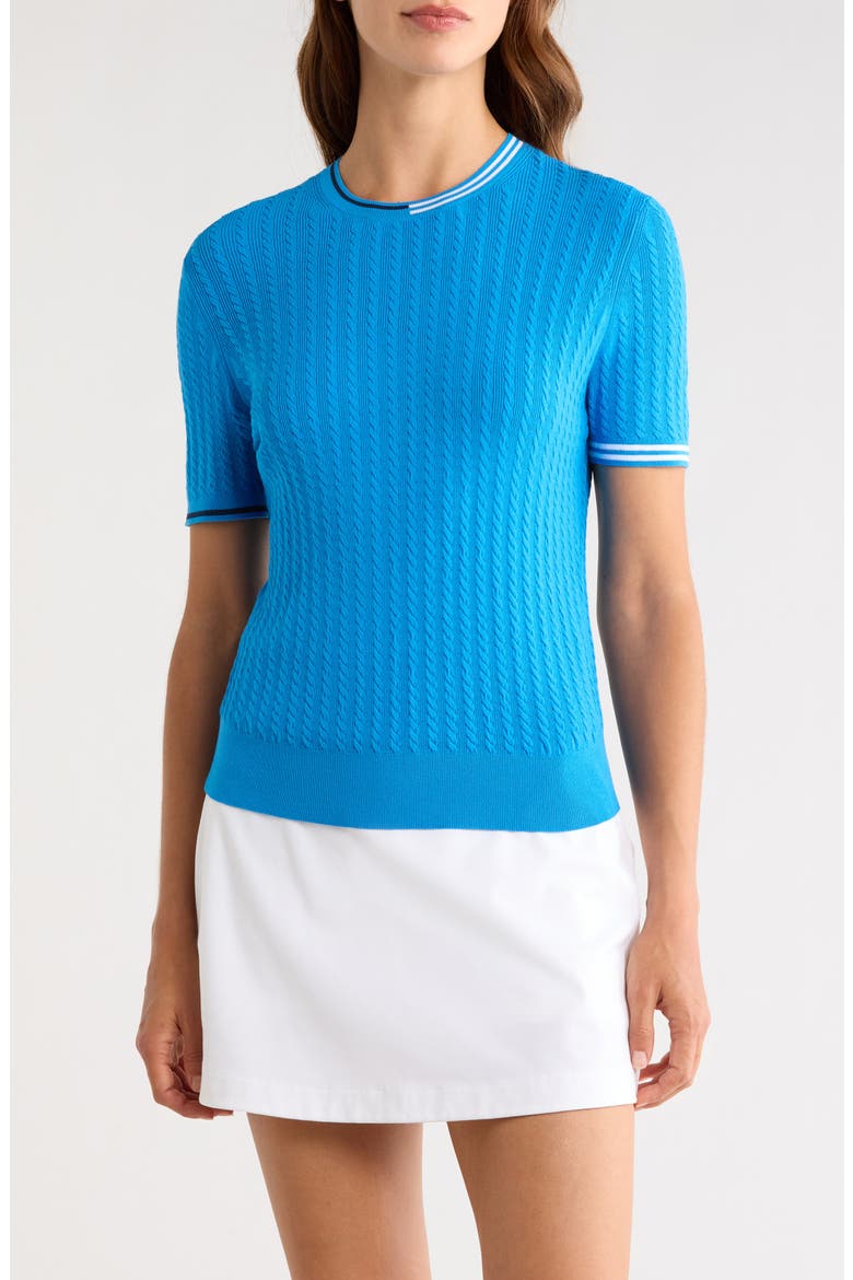 Cable Knit Short Sleeve Sweater, Main, color, CERULEAN