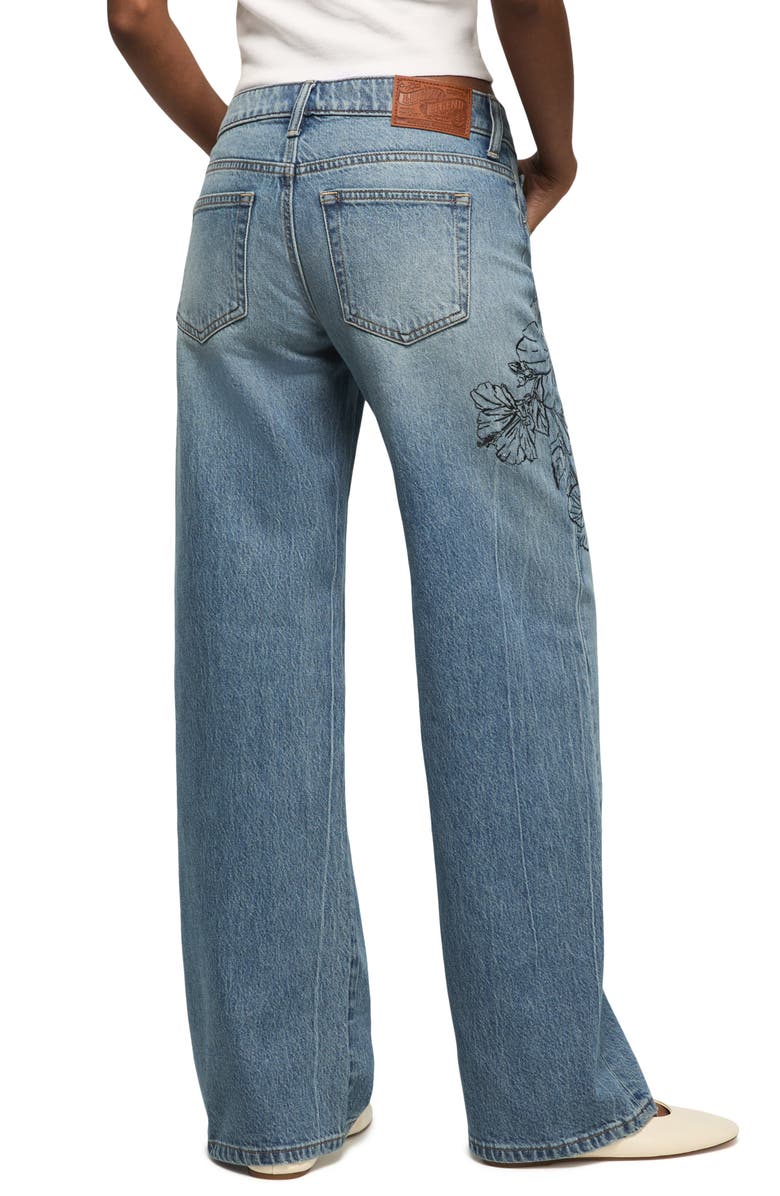 Lucky Brand Floral Embroidered Baggy Wide Leg Jeans, Alternate, color, Island Time Wash