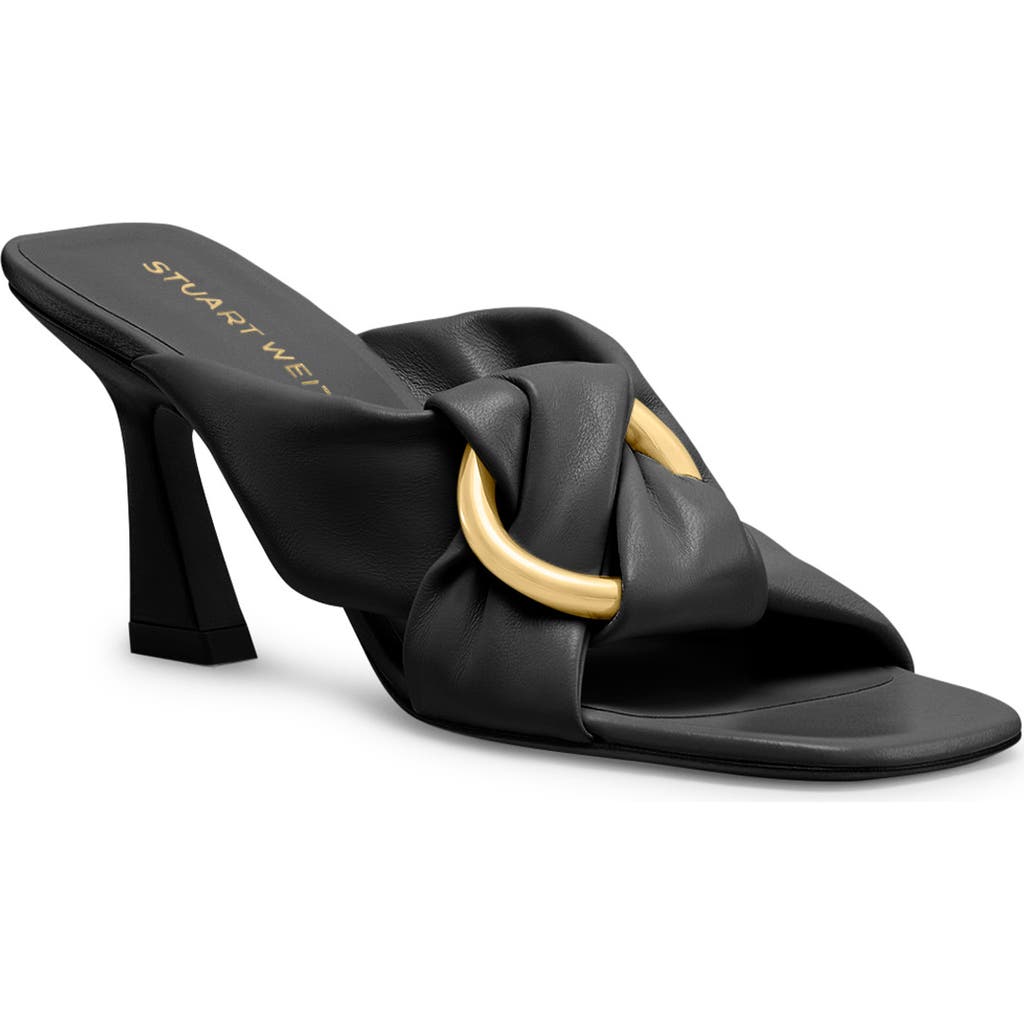 Stuart Weitzman Cece Leather Twisted Ring Slide Sandals In Black