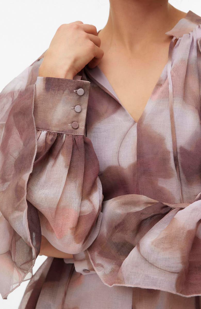 VERO MODA Sabrina Print Split Neck Ruffle Trim Dress, Alternate, color, Wistful Mauve Aopmarie