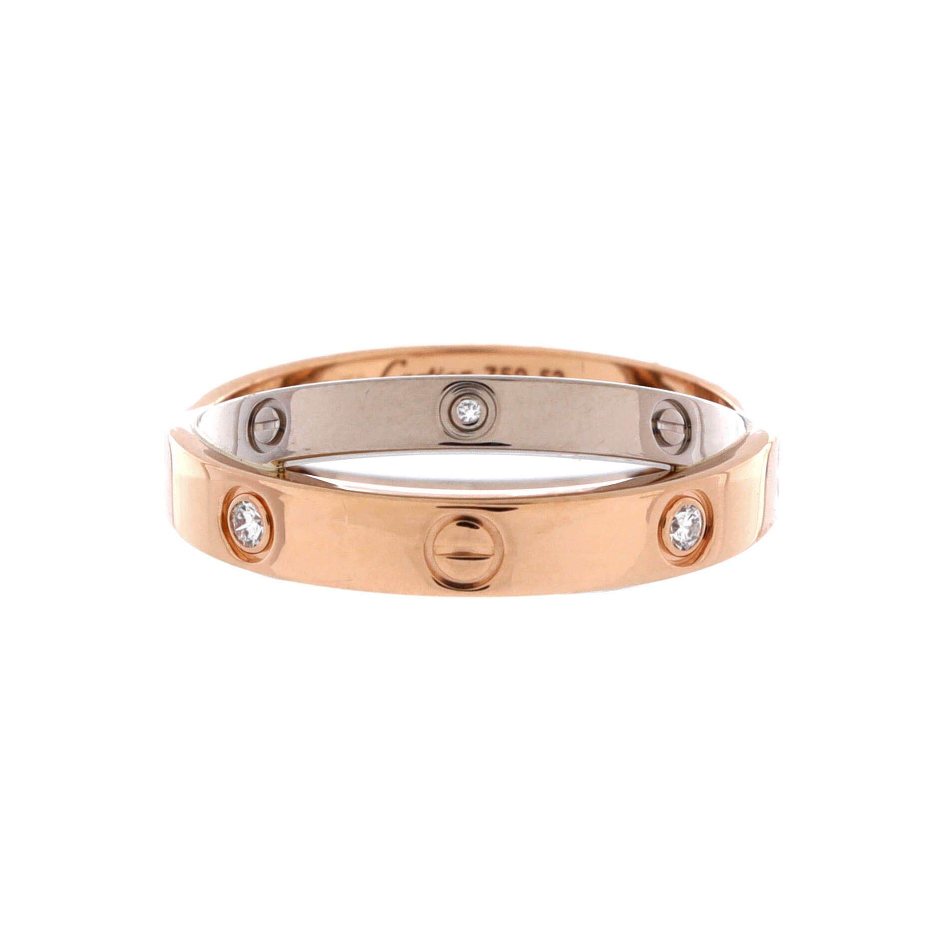 Love 6 Diamonds Double Ring 18K Rose Gold and 18K White Gold with Diamonds, Main, color, Metallic Gold