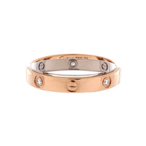 Love 6 Diamonds Double Ring 18K Rose Gold and 18K White Gold with Diamonds