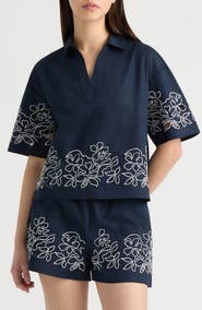 NVLT Embroidered Cotton Poplin Top