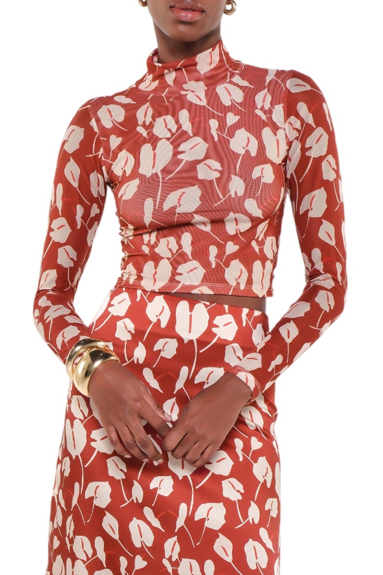 Print Turtleneck Mesh Top, Main, color, BEIGE BRAVE FLORA