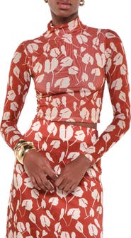 The Lulo Project Print Turtleneck Mesh Top