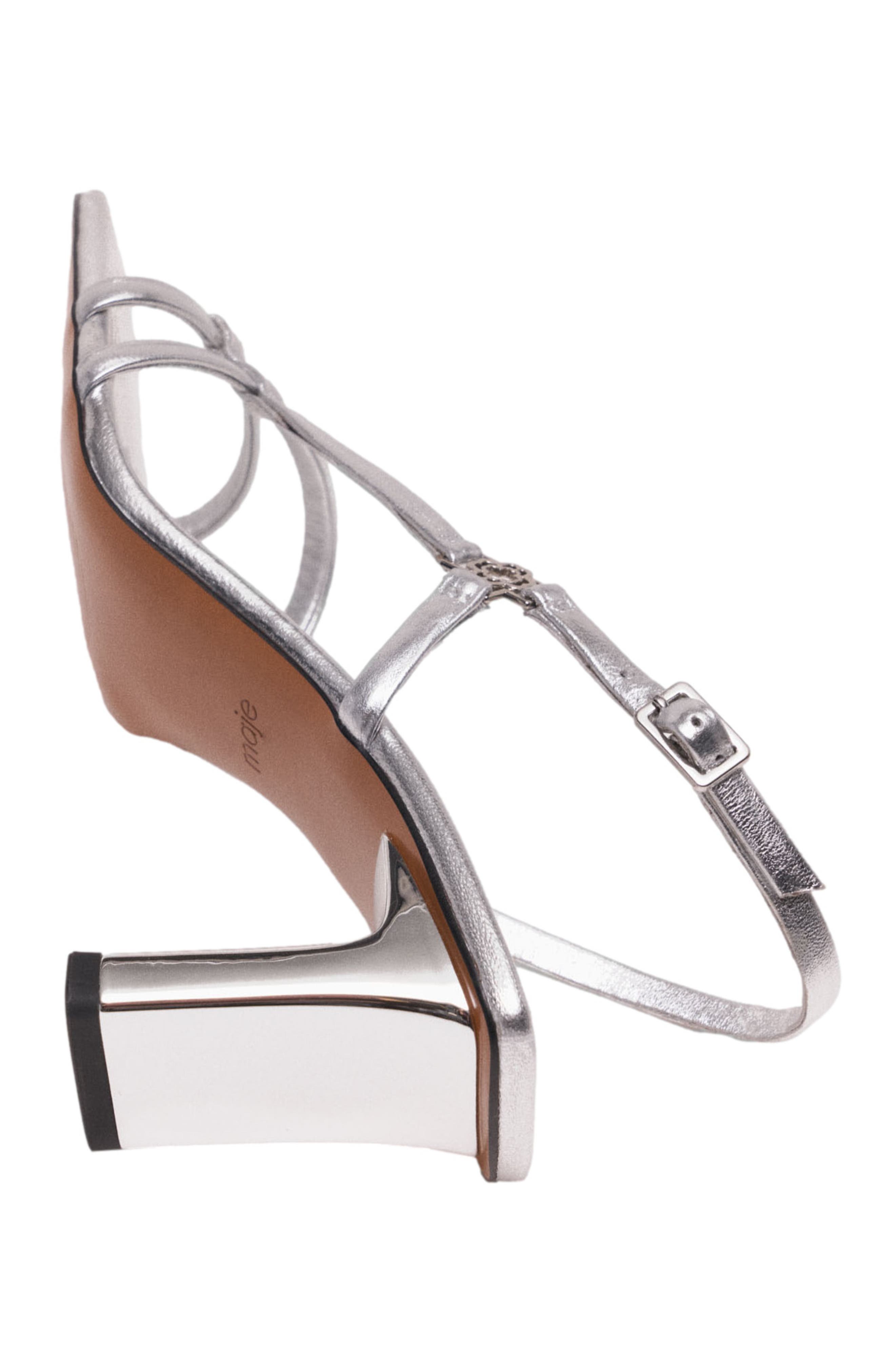 maje Metallic strappy heeled sandals, Alternate, color, Silver