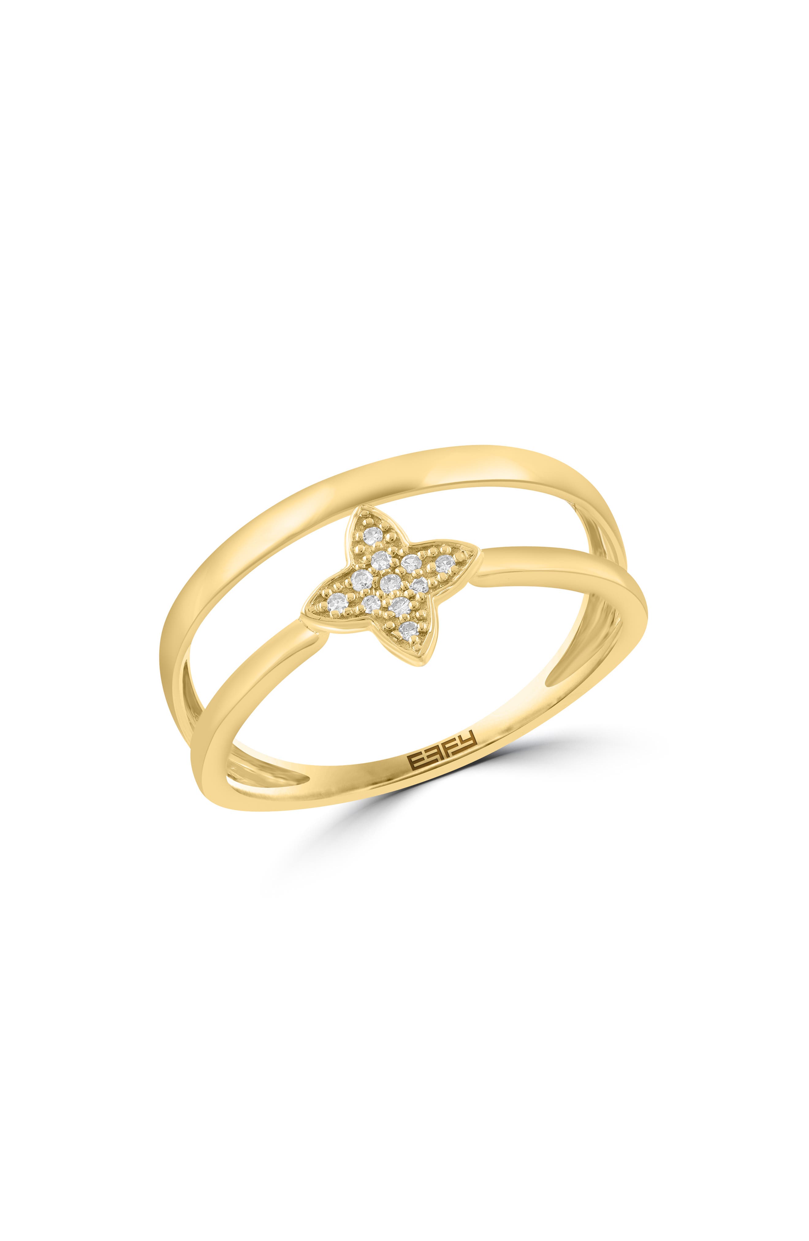 14K Yellow Gold Diamond Clover Double Band Ring