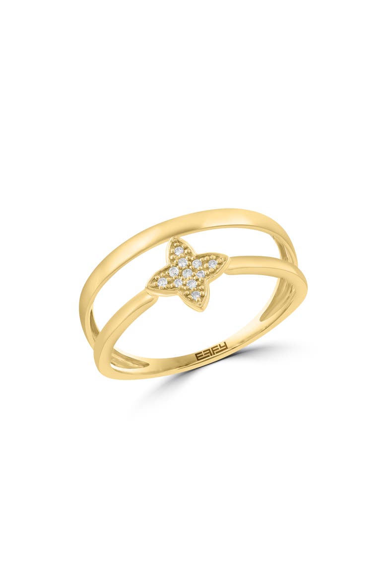 14K Yellow Gold Diamond Clover Double Band Ring, Main, color, GOLD