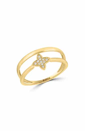 14K Yellow Gold Diamond Clover Double Band Ring