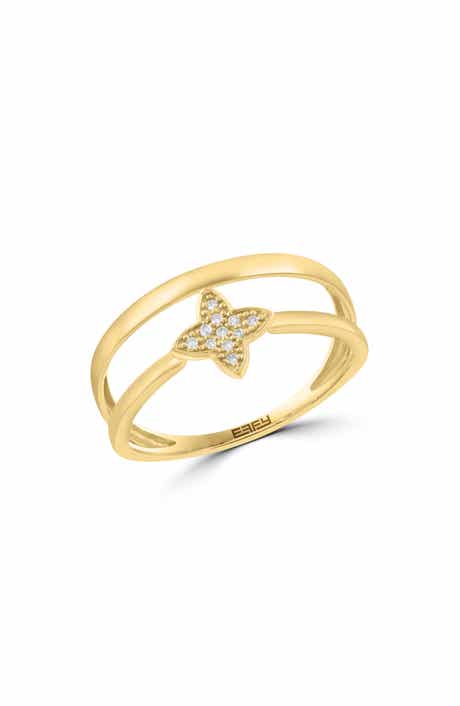 14K Yellow Gold Diamond Clover Double Band Ring