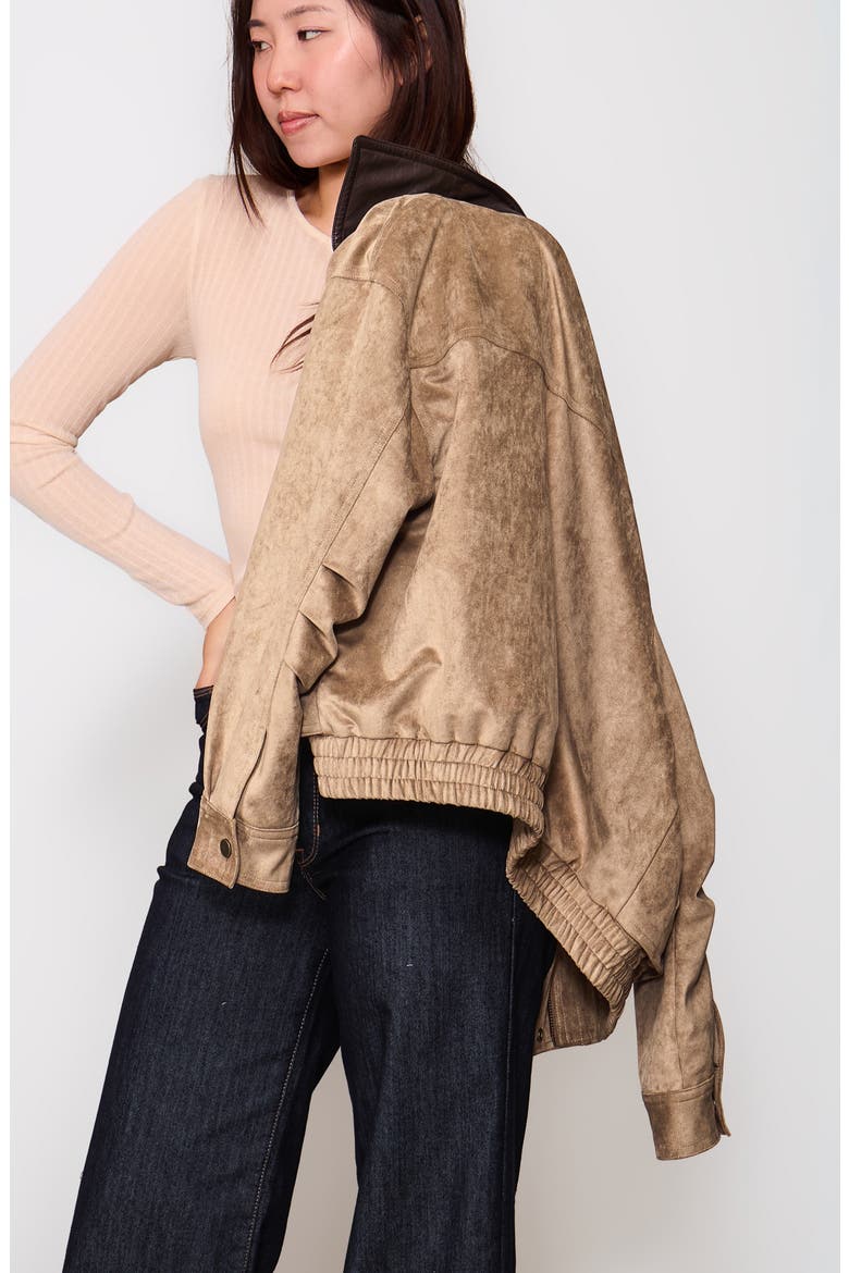 Faux Suede Bomber Jacket, Alternate, color, TAUPE