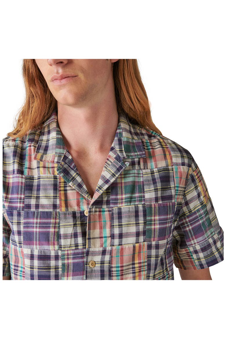 Patchwork Short Sleeve Button-Up Shirt, Alternate, color, BLUE MULTI