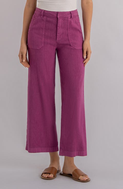 Topaz High Waist Crop Wide Leg Linen Blend Pants (Regular & Petite)