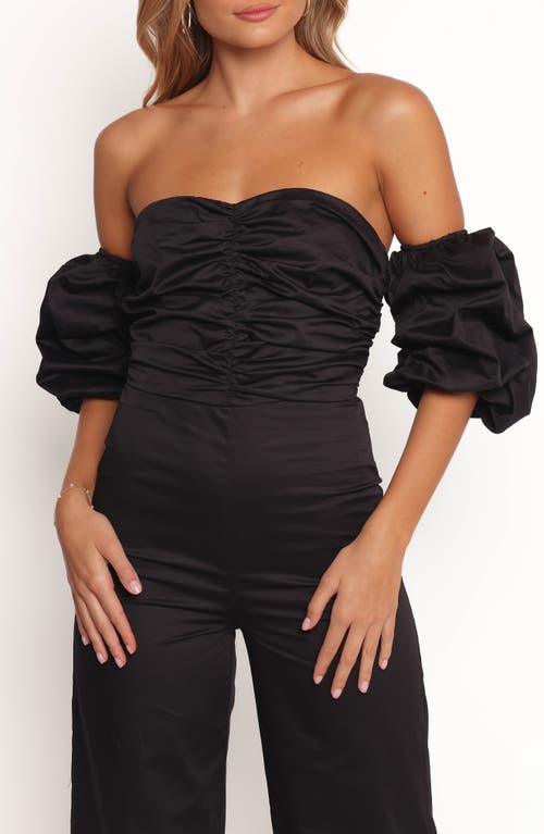 Petal And Pup Petal & Pup Myla Off The Shoulder Ruched Cotton Jumpsuit In Black