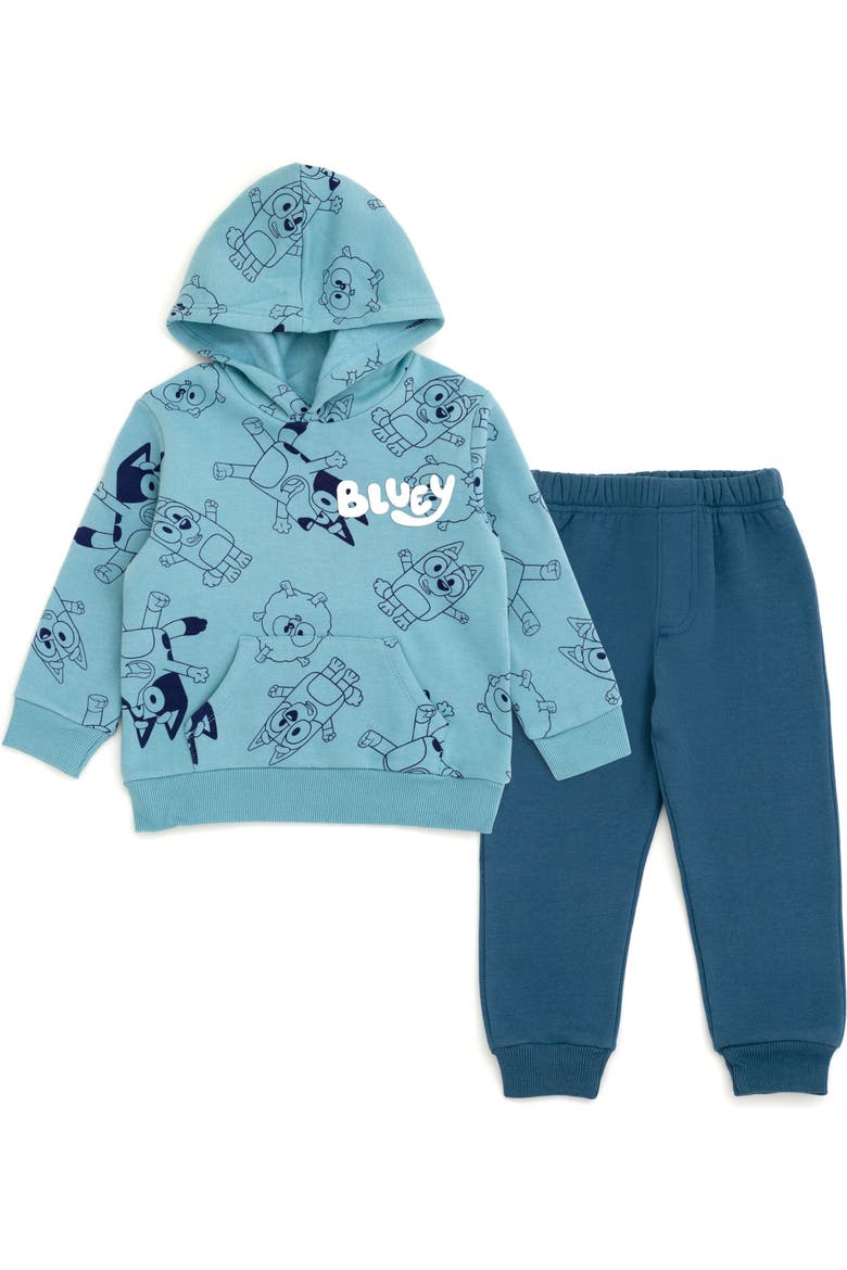 Fleece 2-Piece Hoodie and Pants Set, Main, color, Bluey AOP Blue