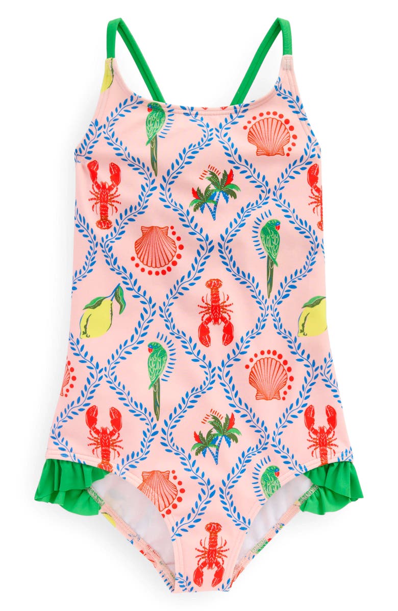 Mini Boden Kids' Contrast Ruffle One-Piece Swimsuit, Main, color, 