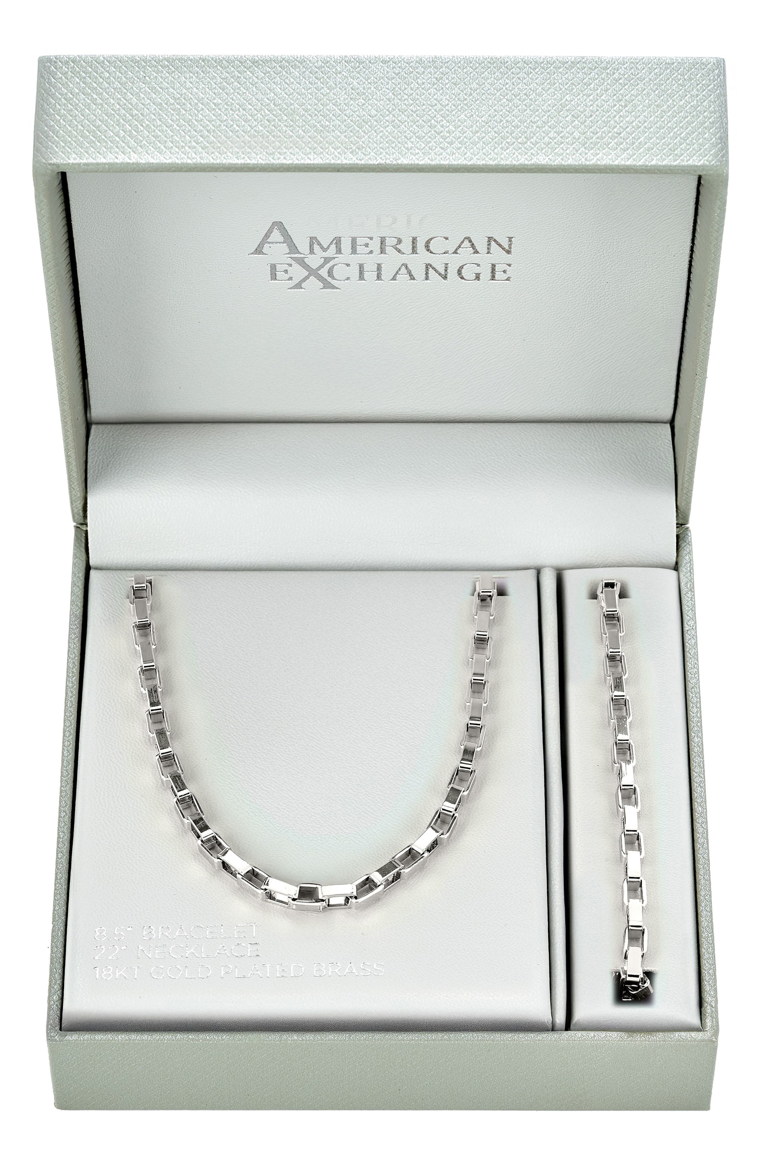 Men's Elongated Box Link Necklace & Bracelet Set