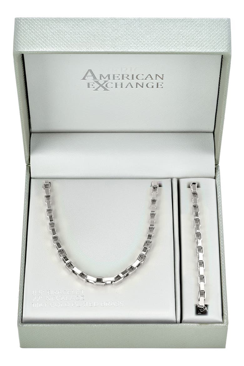 Men's Elongated Box Link Necklace & Bracelet Set, Main, color, SILVER