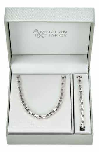 Men's Elongated Box Link Necklace & Bracelet Set