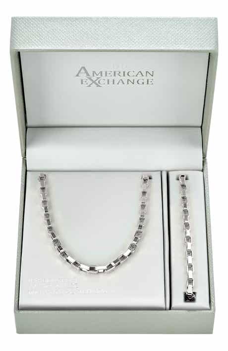 Men's Elongated Box Link Necklace & Bracelet Set
