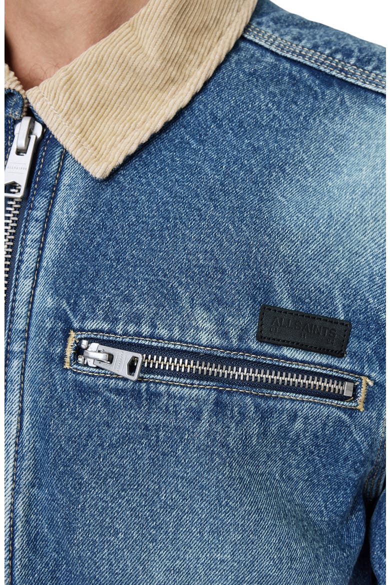 Rothwell Zip Denim Jacket with Corduroy Collar, Alternate, color, WASHED INDIGO