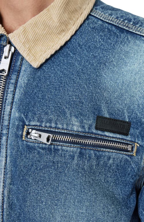 Allsaints Rothwell Zip Denim Jacket With Corduroy Collar In Blue