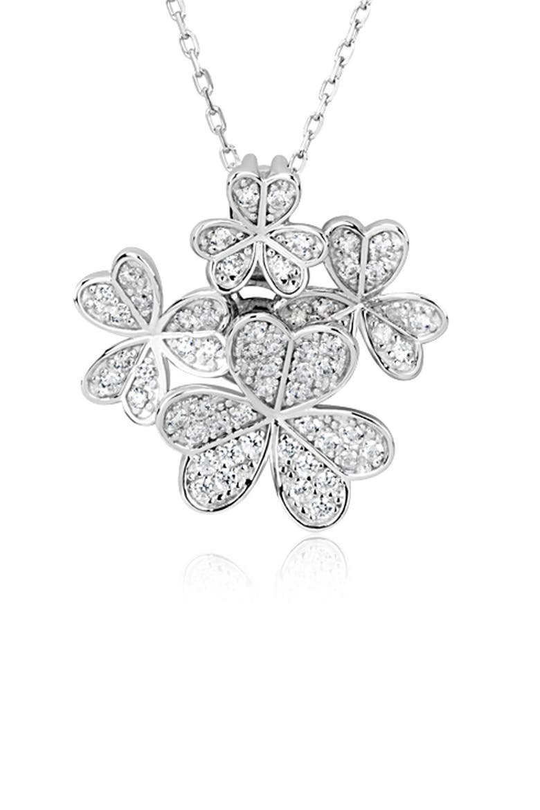 Sterling Silver Cubic Zirconia Flower Cluster Pendant Necklace, Alternate, color, WHITE
