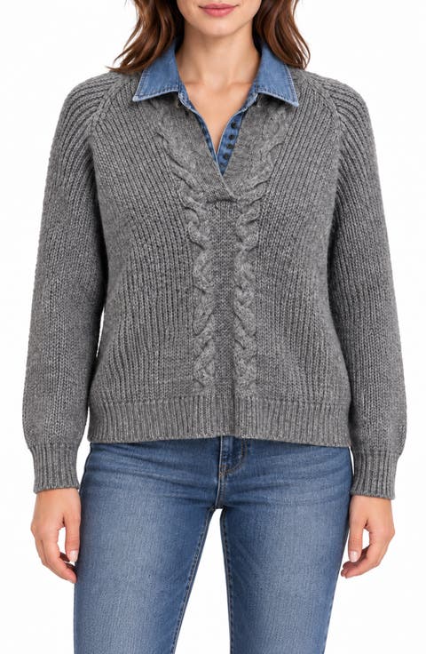 Chunky Two-Fer V-Neck Sweater