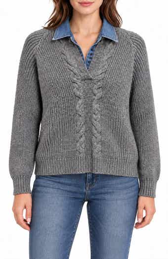 Chunky Two-Fer V-Neck Sweater
