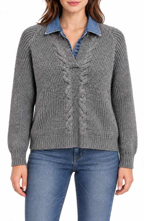 Chunky Two-Fer V-Neck Sweater
