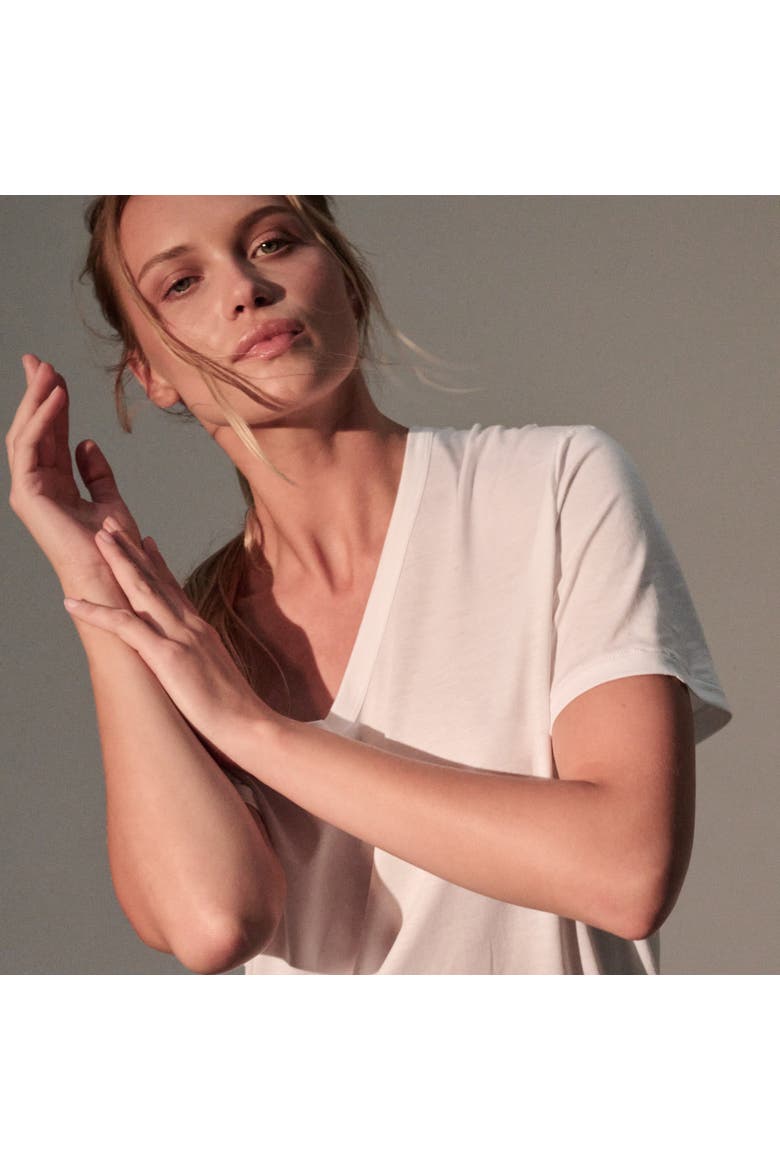 Lyocell Cotton Semi Relaxed Short Sleeve V-Neck T-Shirt, Alternate, color, BLANC
