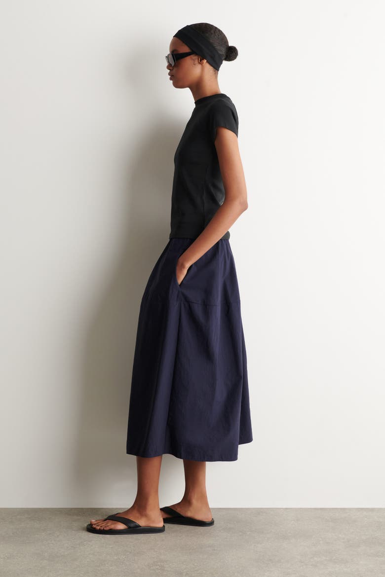 Sculpted Nylon Midi Skirt, Alternate, color, NAVY
