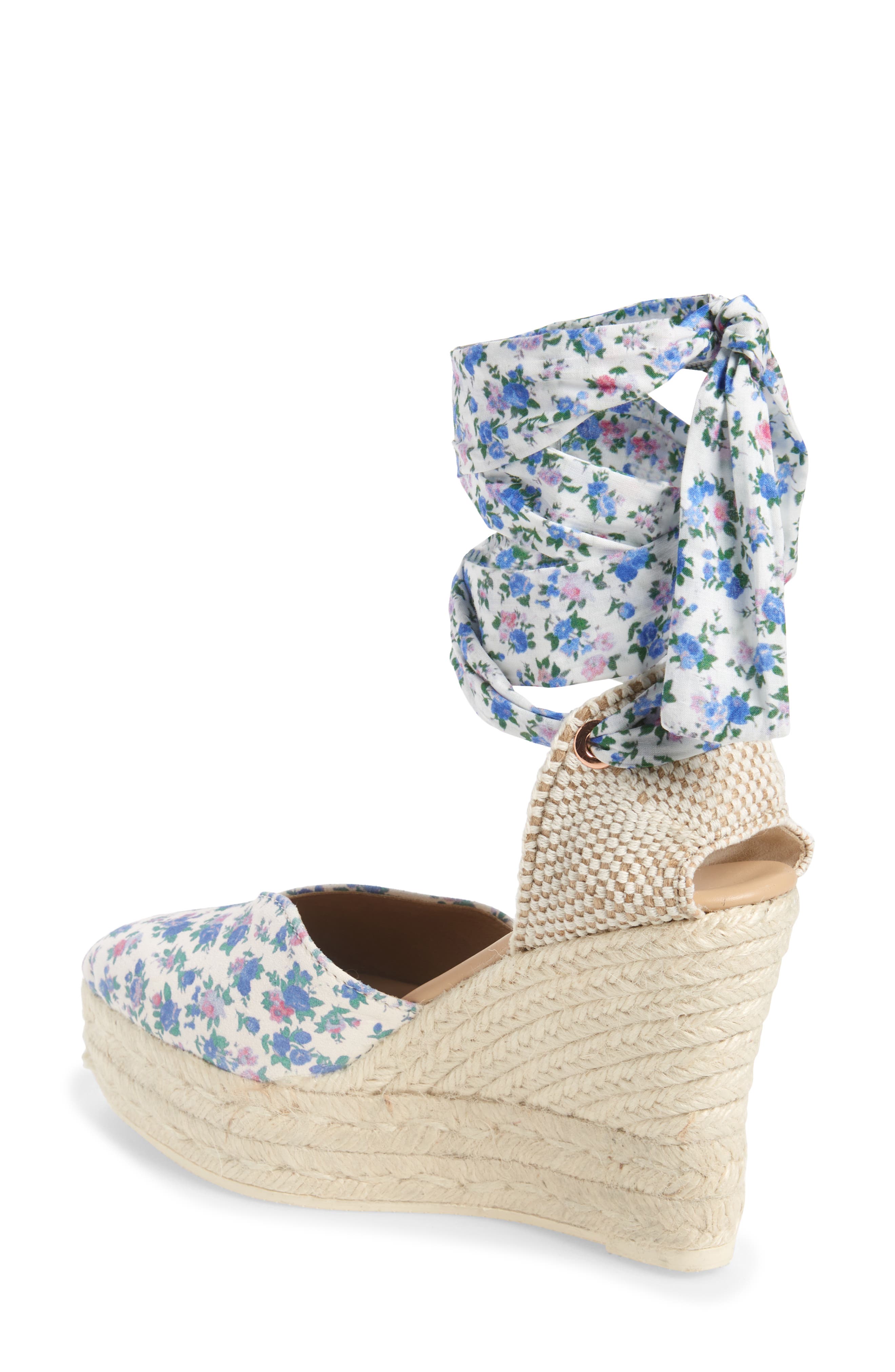LoveShackFancy Loves Manebí Floral Espadrille Wedge Sandal, Alternate, color, BLUEJAY SONG