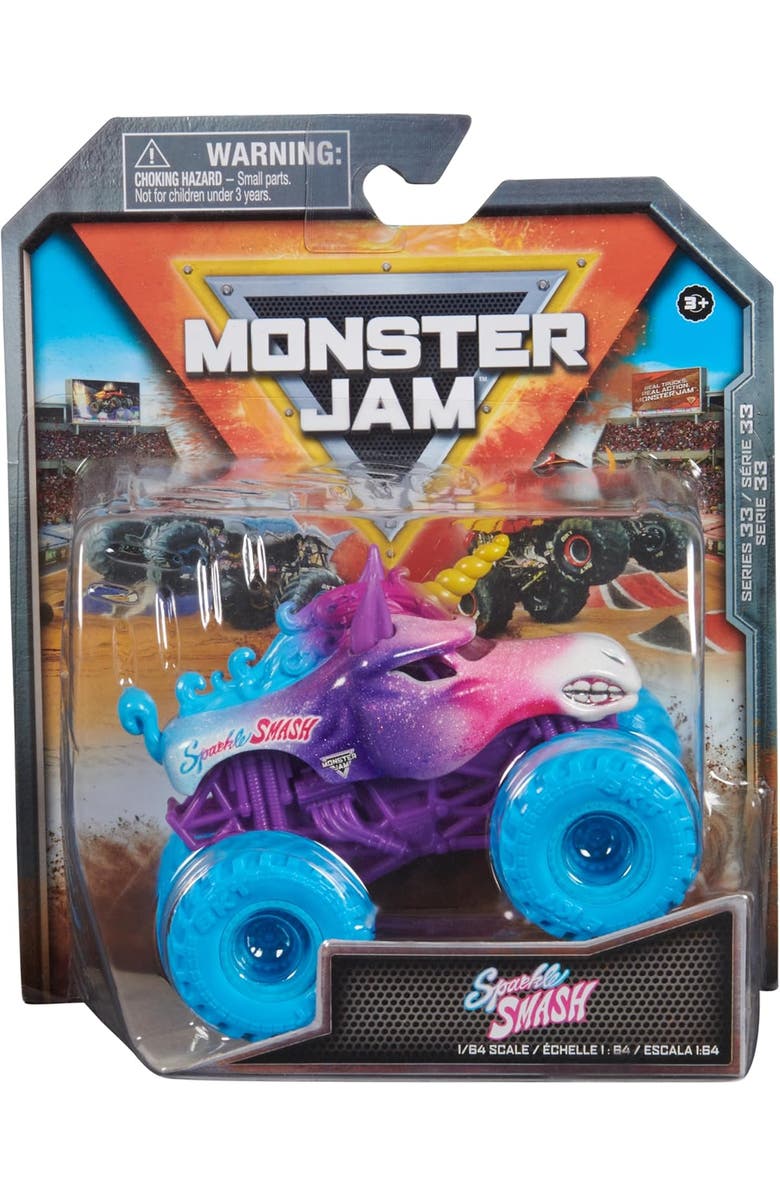 Grave Digger Mini Sparkle Smash Die Cast Vehicle, Main, color, Purple Light Blue