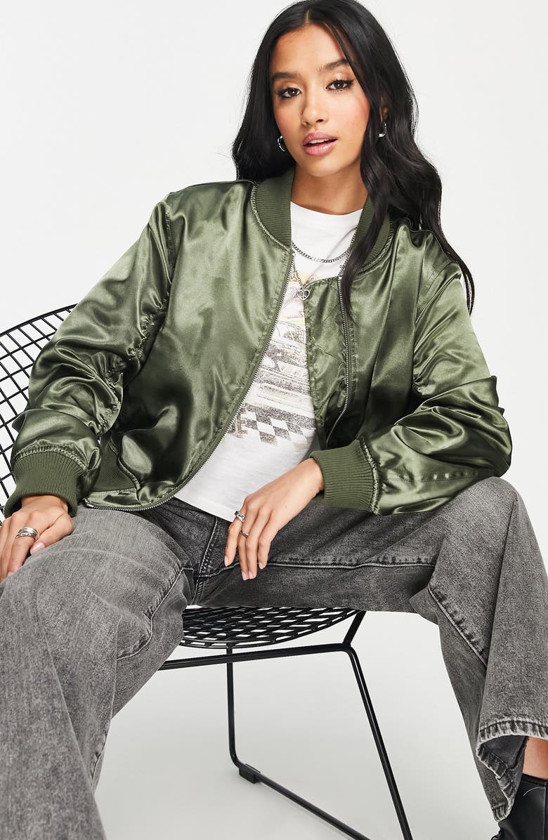 Topshop Satin Bomber Jacket, Main, color, 