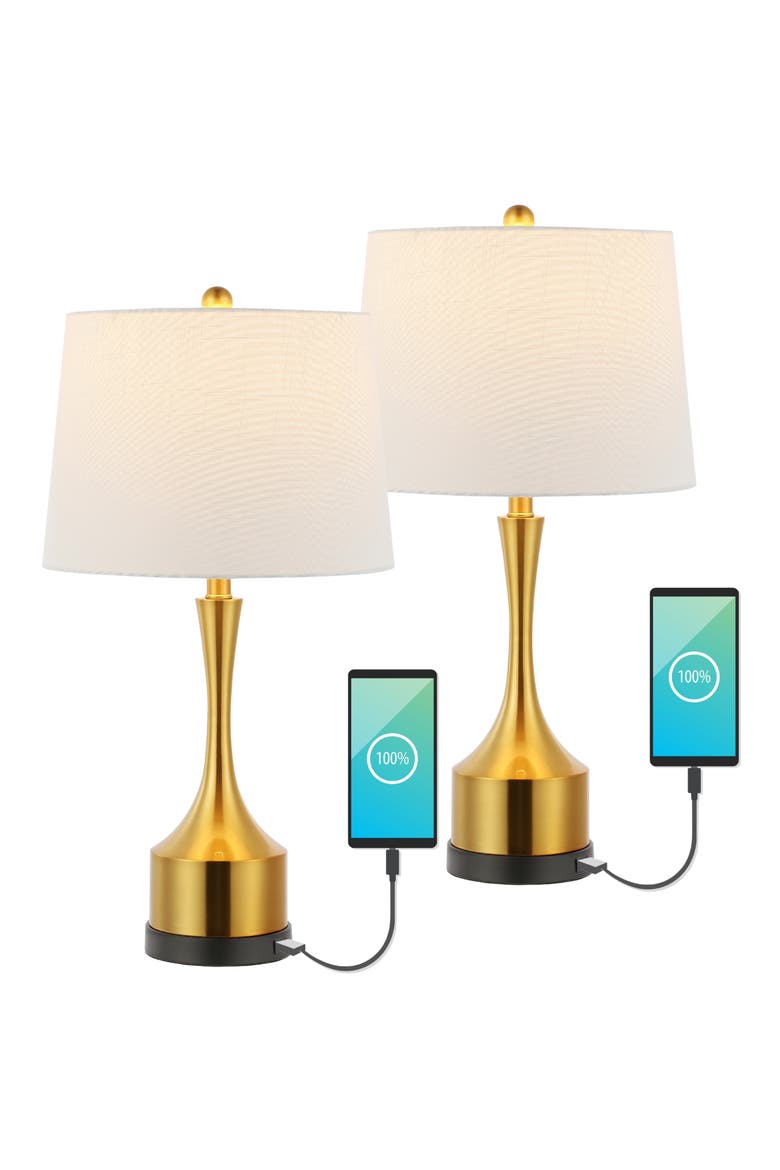 Cooper 26" Classic French Country Iron LED Table Lamp with USB Charging Port, Alternate, color, Brass Gold