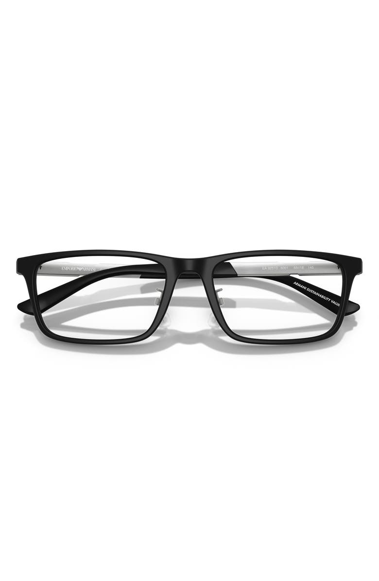 Emporio Armani 55mm Rectangle Optical Glasses, Alternate, color, Matte Black / Demo Lens