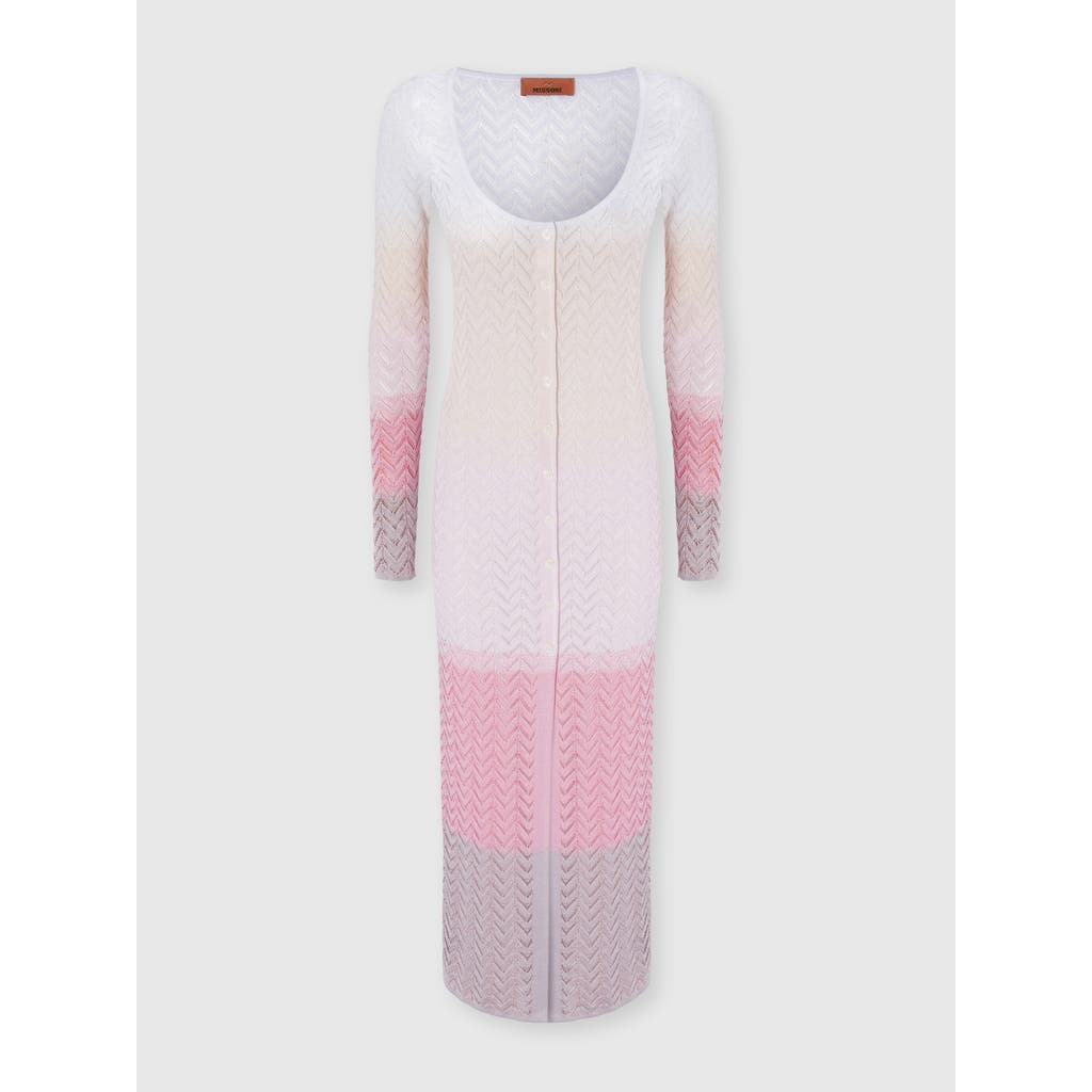 Shop Missoni Long Cardigan In Gradient Chevron Viscose In Multicoloured