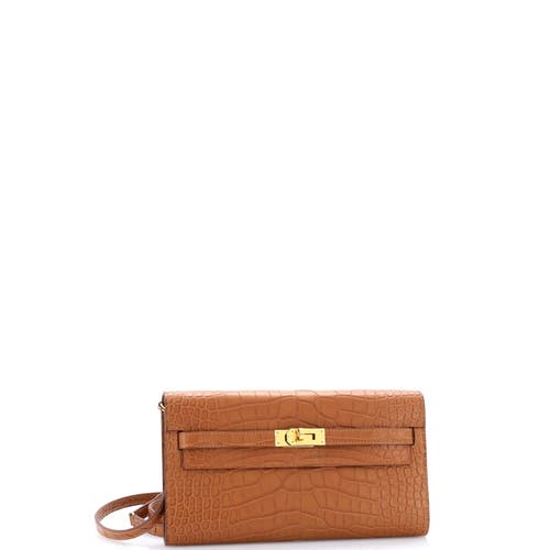 Pre-owned Hermes Hermes Kelly To Go Wallet Alligator In Gold
