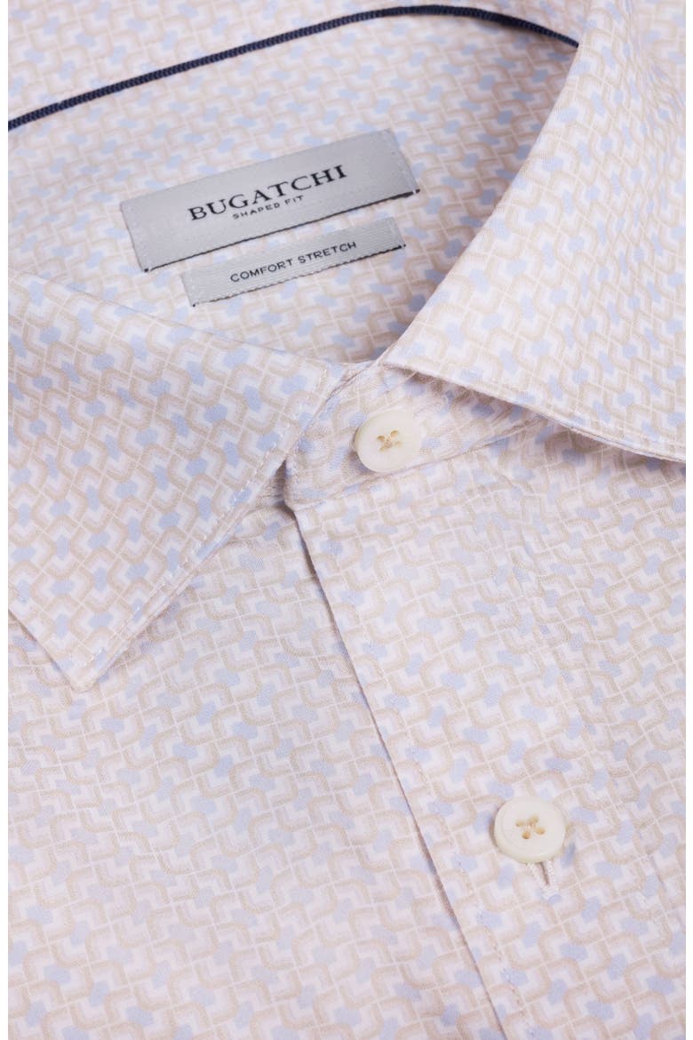 Axel Shaped Fit Geo Print Stretch Cotton Button-Up Shirt, Alternate, color, ALMOND