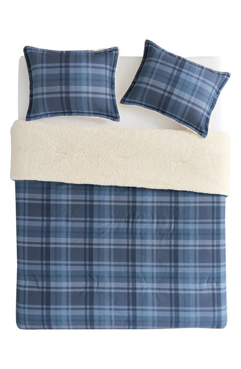 Plaid Flannel & Faux Shearling 3-Piece Comforter & Shams Set