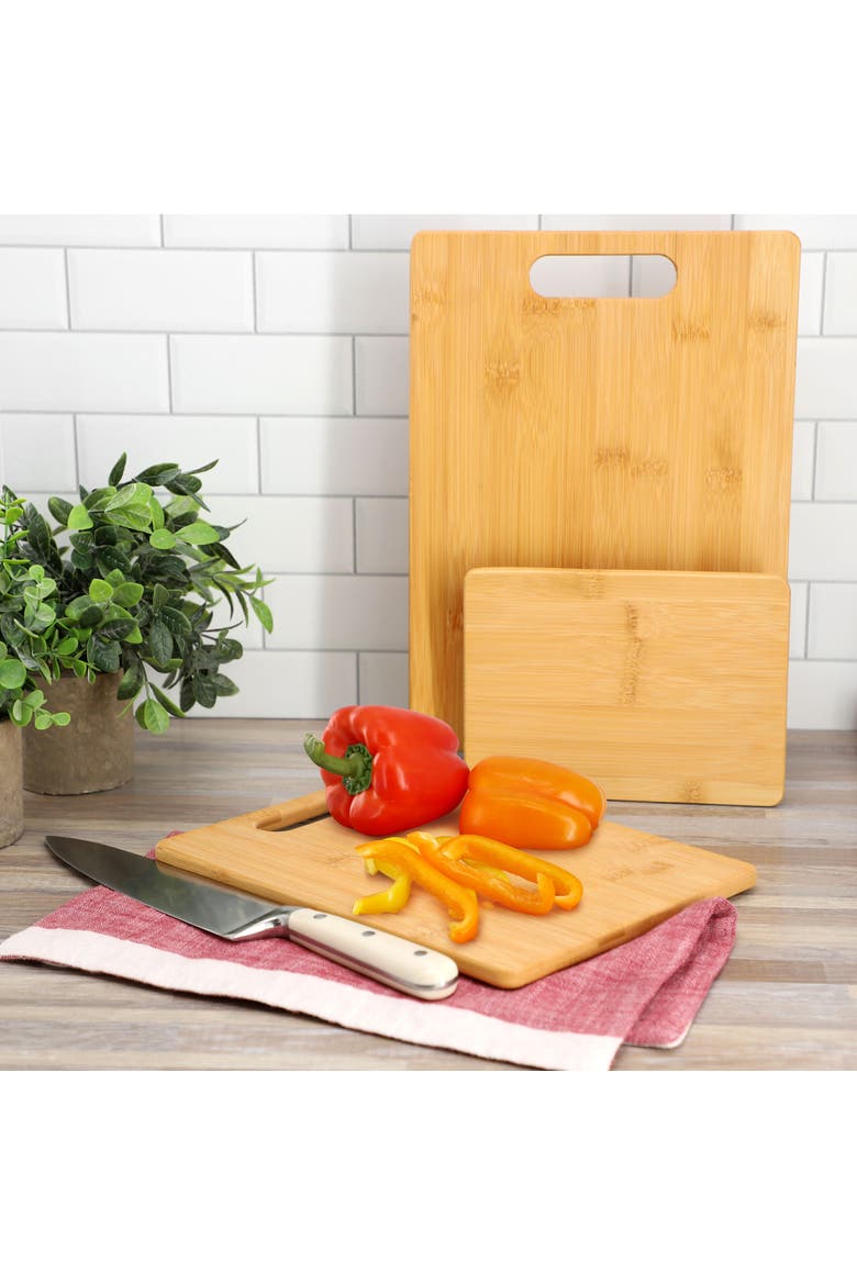 3 Piece 8 Inch, 11 Inch, and 13 Inch Wood Cutting Boards, Alternate, color, Bamboo