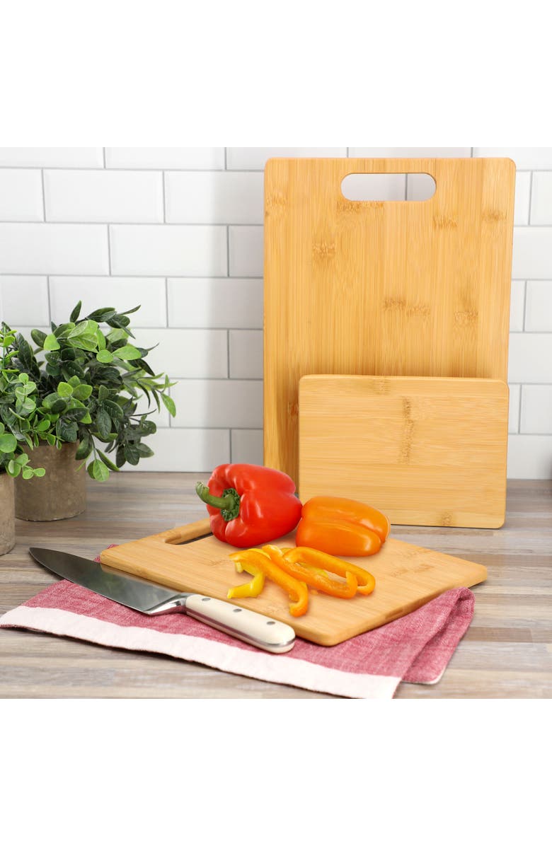 Megachef 3 Piece 8 Inch, 11 Inch, and 13 Inch Wood Cutting Board Set, Alternate, color, Bamboo