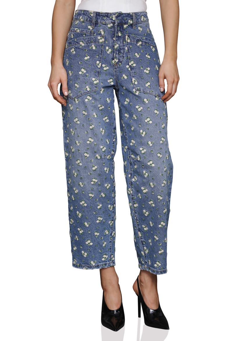 Embroidered Barrel Leg Jeans, Main, color, CAFE WASH