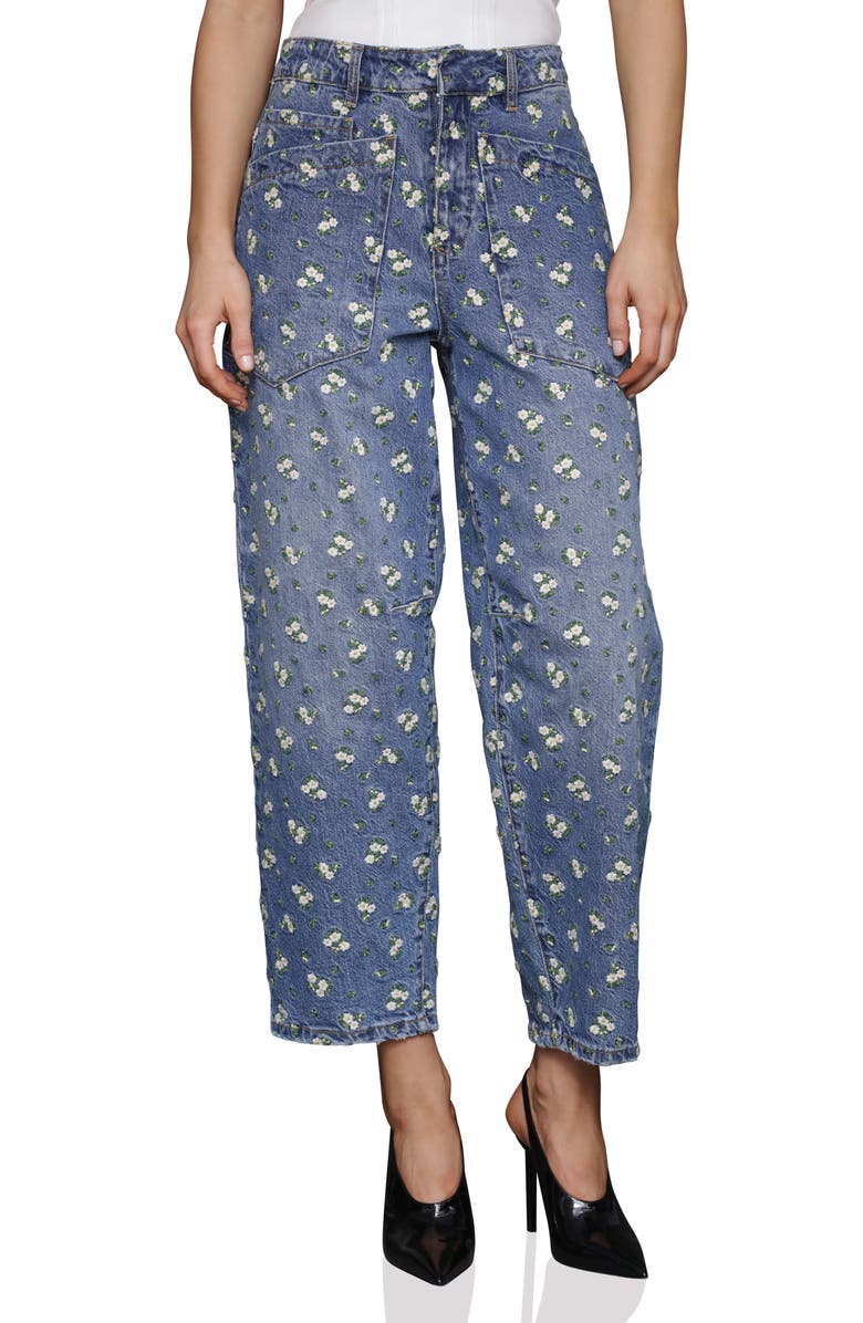 Avec Les Filles Embroidered Barrel Leg Jeans, Main, color,