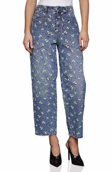 Avec Les Filles Embroidered Barrel Leg Jeans