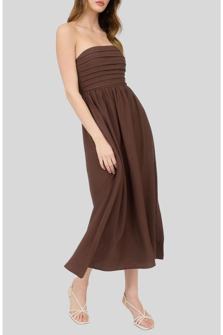 Strapless Midi Dress, Alternate, color, BROWN