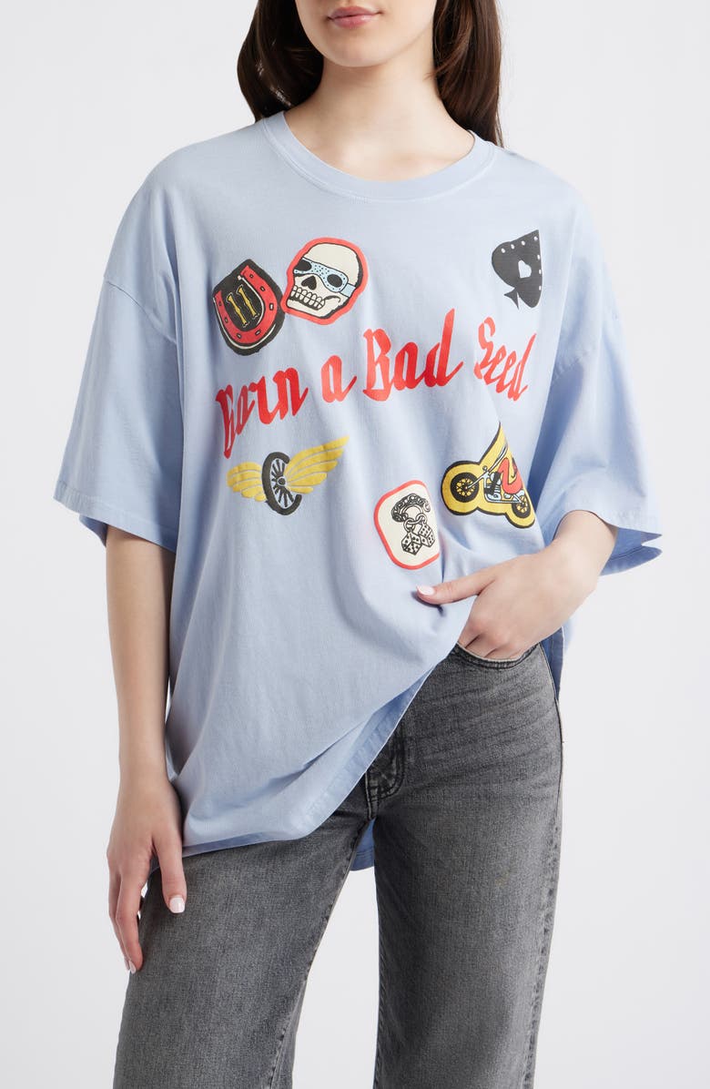 Daydreamer Born a Bad Seed Graphic Oversized T-shirt, Main, color, Sky Way Blue