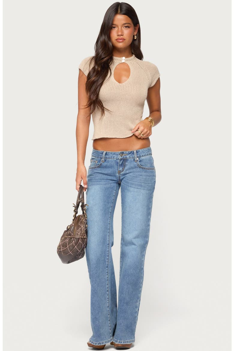 Ganni Keyhole Cutout Knit Top, Alternate, color, BEIGE